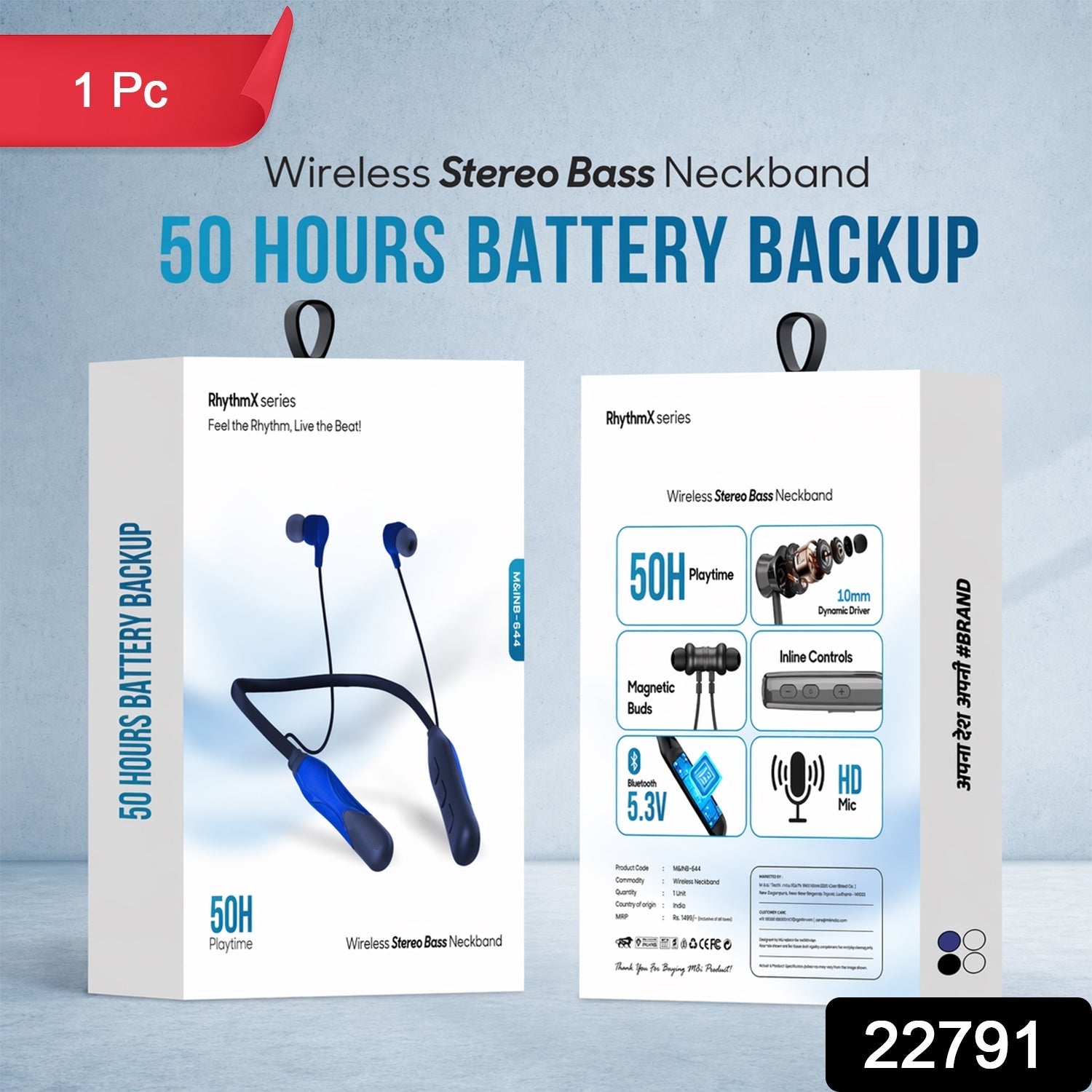 RhythmX Wireless Neckband Earphones packaging box