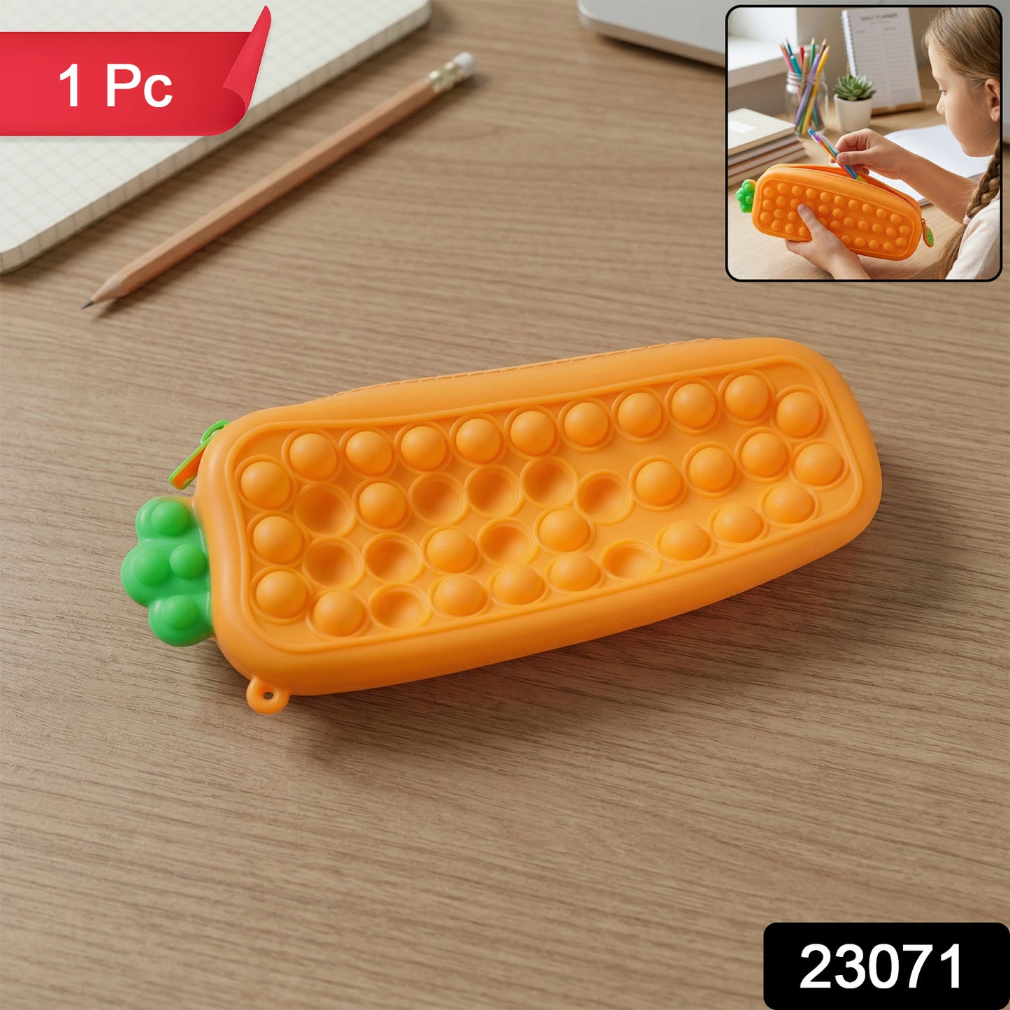Pop It silicone pencil pouch showing zipper closure