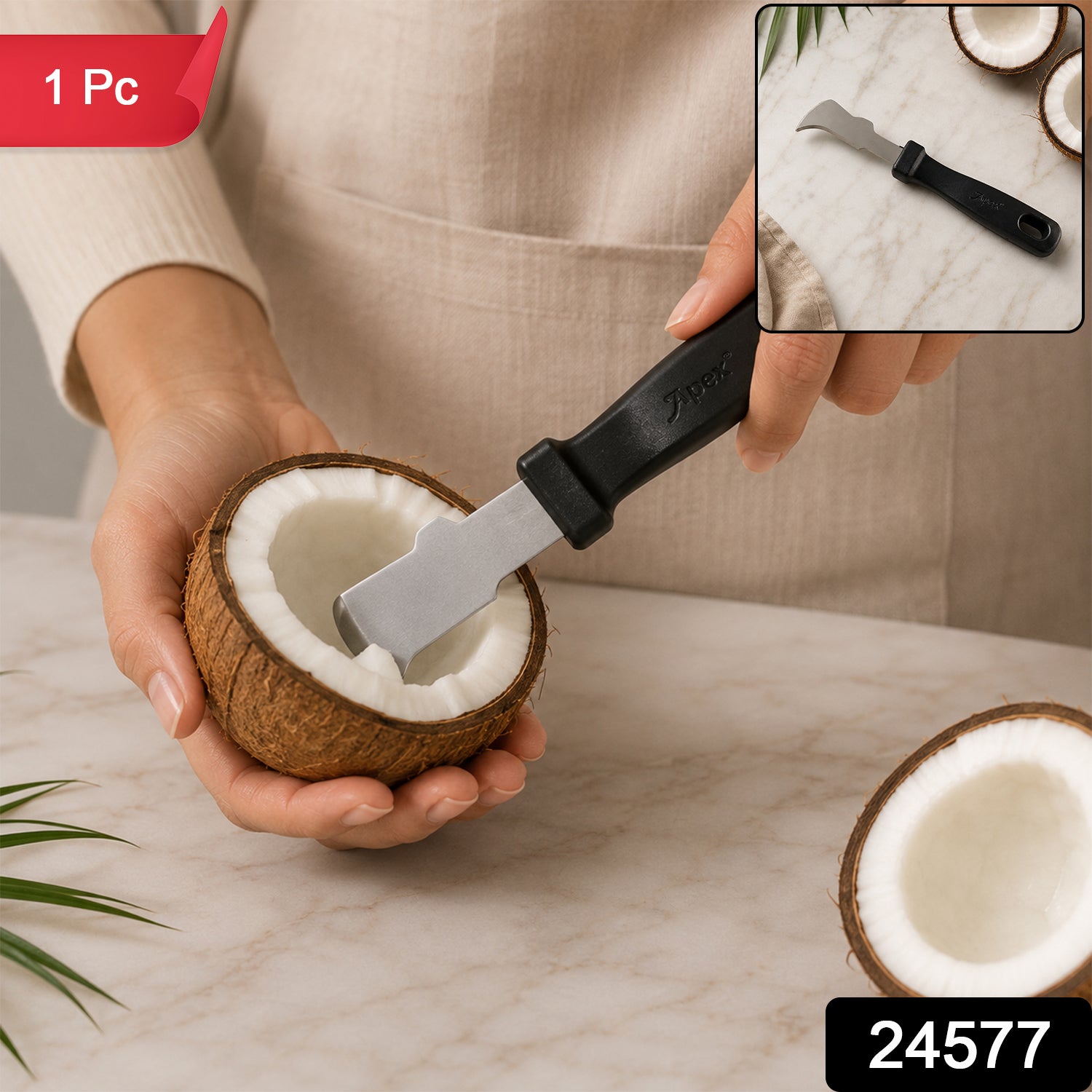 Apex Coconut Meat Removal Tool with Steel Blade and Grip Handle (1 Pc)