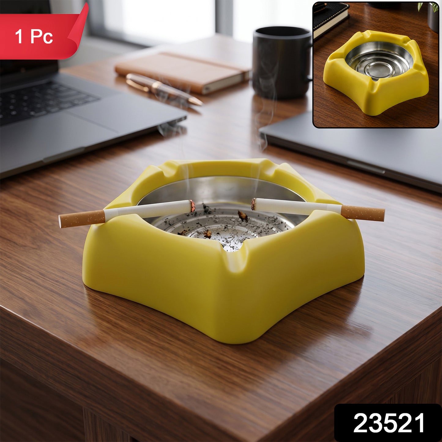 Silicone ashtray with removable steel insert, 1 piece