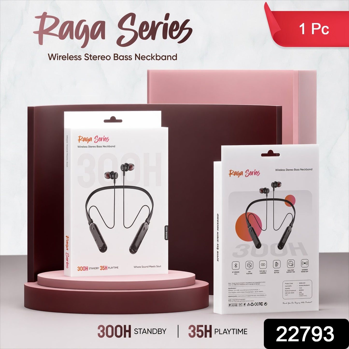 Raga Series Wireless Stereo Bass Neckband Earphones, Neck band (1 Pc)