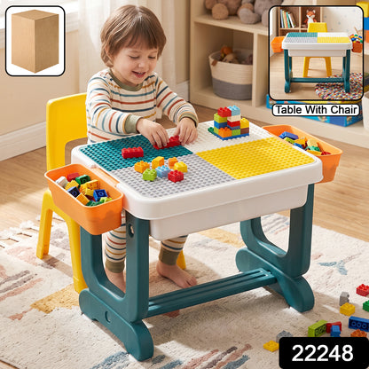 Kids Building Block Activity Table and Chair Set with Storage Bins (2 Pc Set)