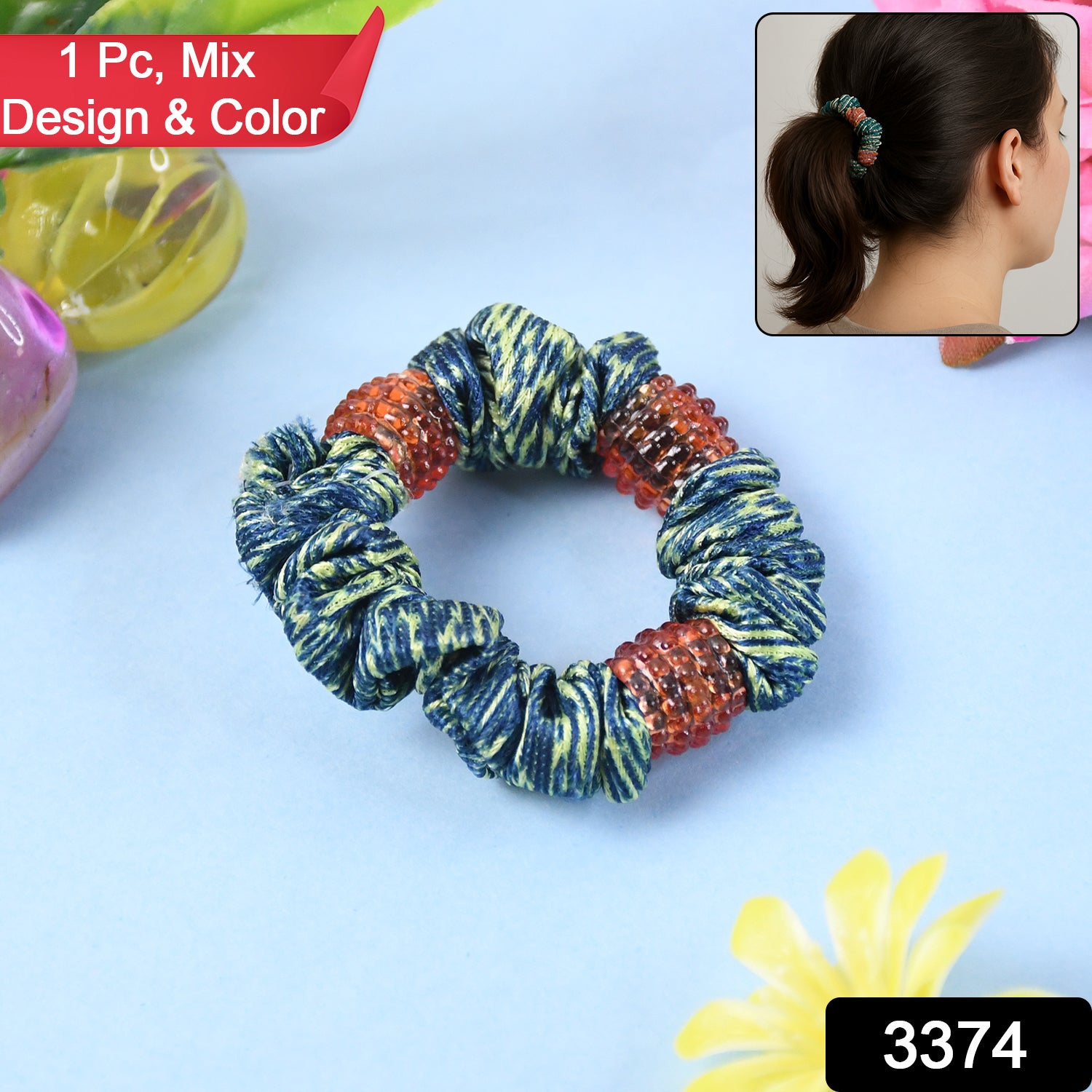 Small Hair Rubber Bands (Pack of 1 / Multicolour / Design), Hair accessories