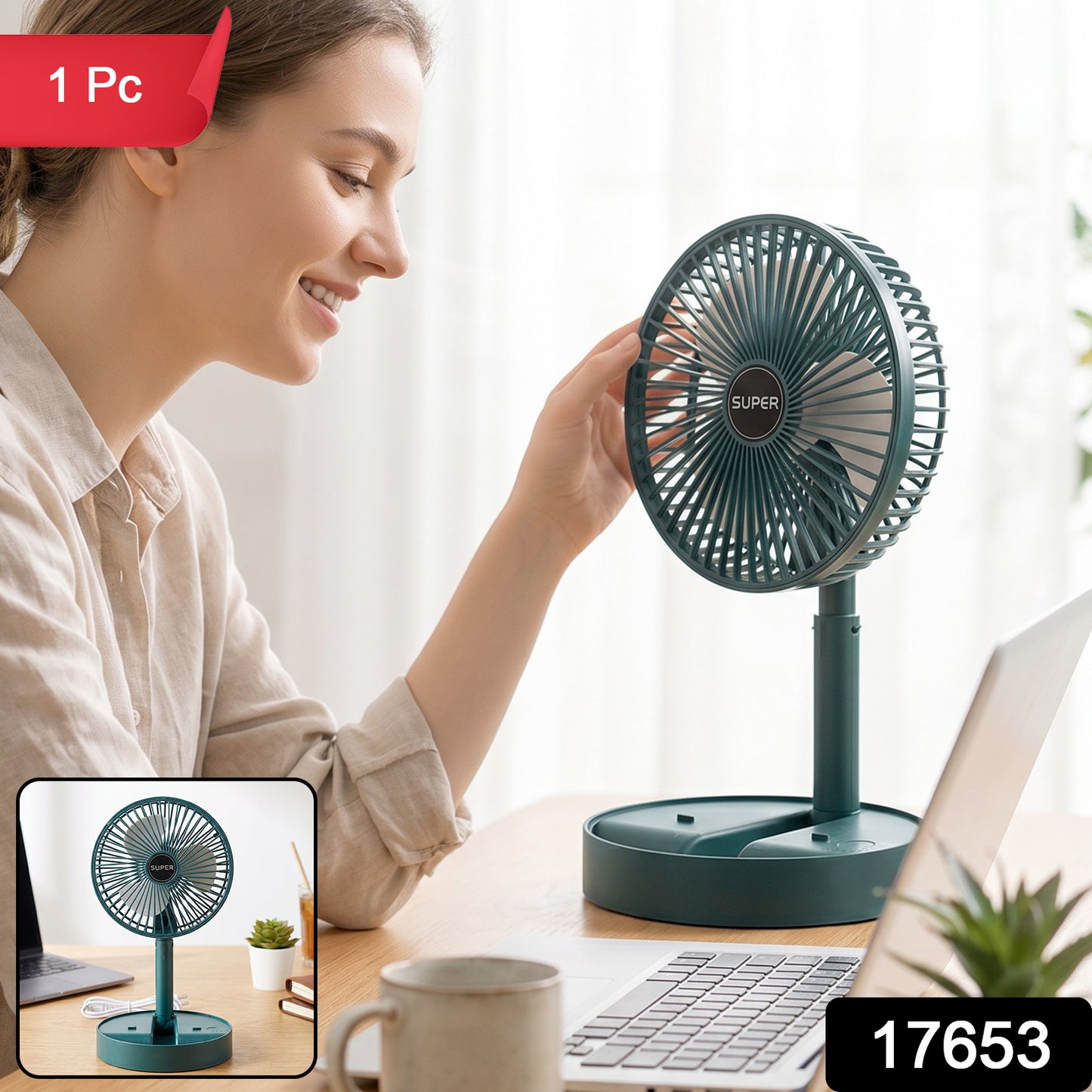 USB Powered Adjustable Height Table Fan for Desk Home and Office (1 Pc)