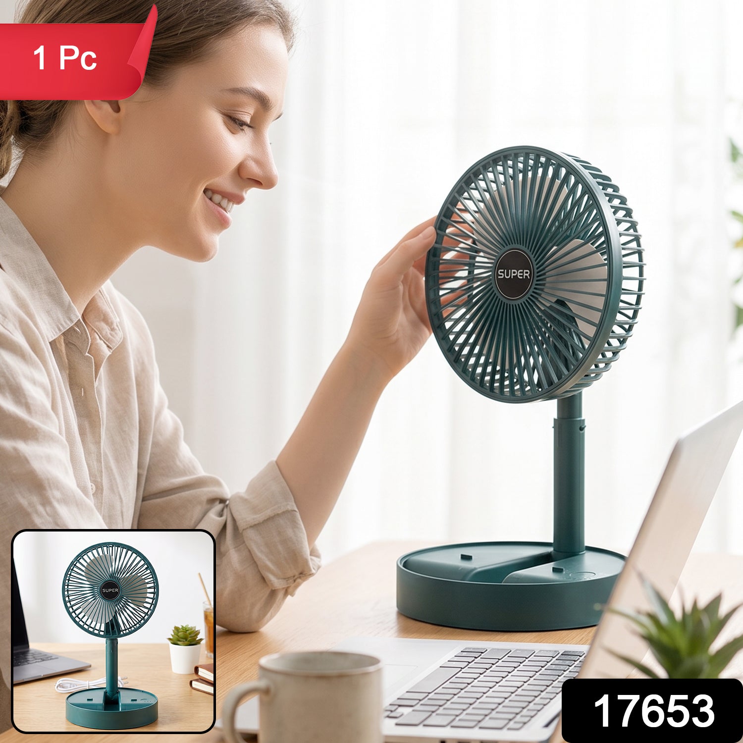 USB Powered Adjustable Height Table Fan for Desk Home and Office (1 Pc)