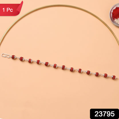 Rudraksha Bead Bracelet Rakhi, Silver-Plated Cap Beads Rakhi for Brother (1 Pc)
