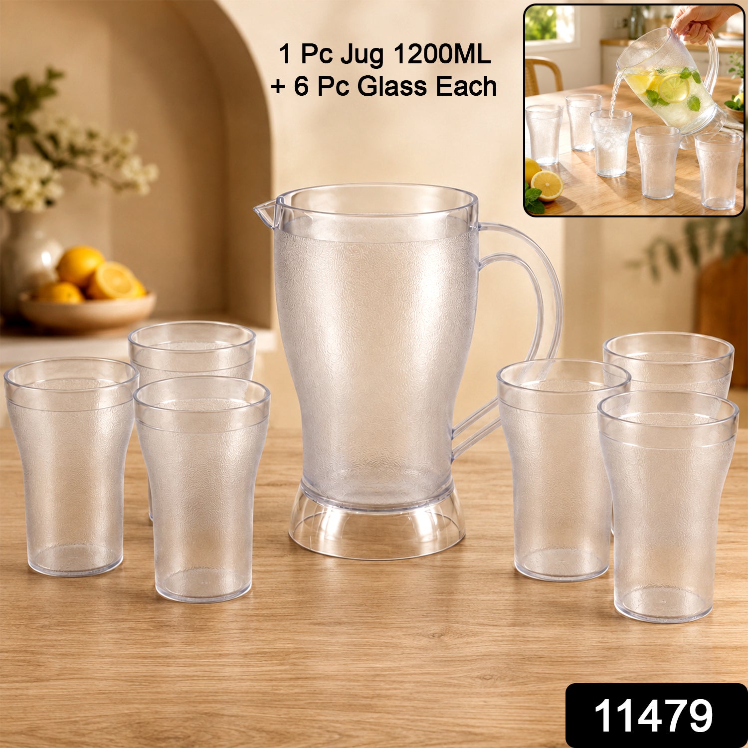 Lemon Jug Set – 1200ML Unbreakable Jug with 6 Glasses