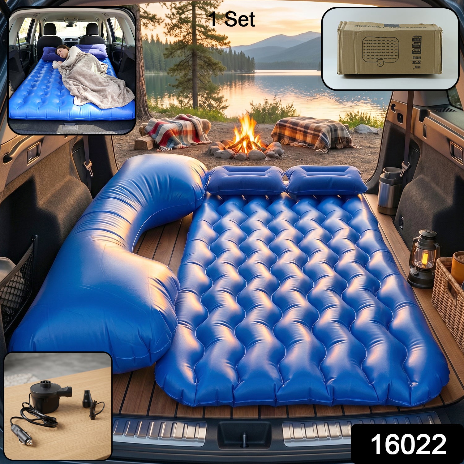 Portable car travel air mattress with pump