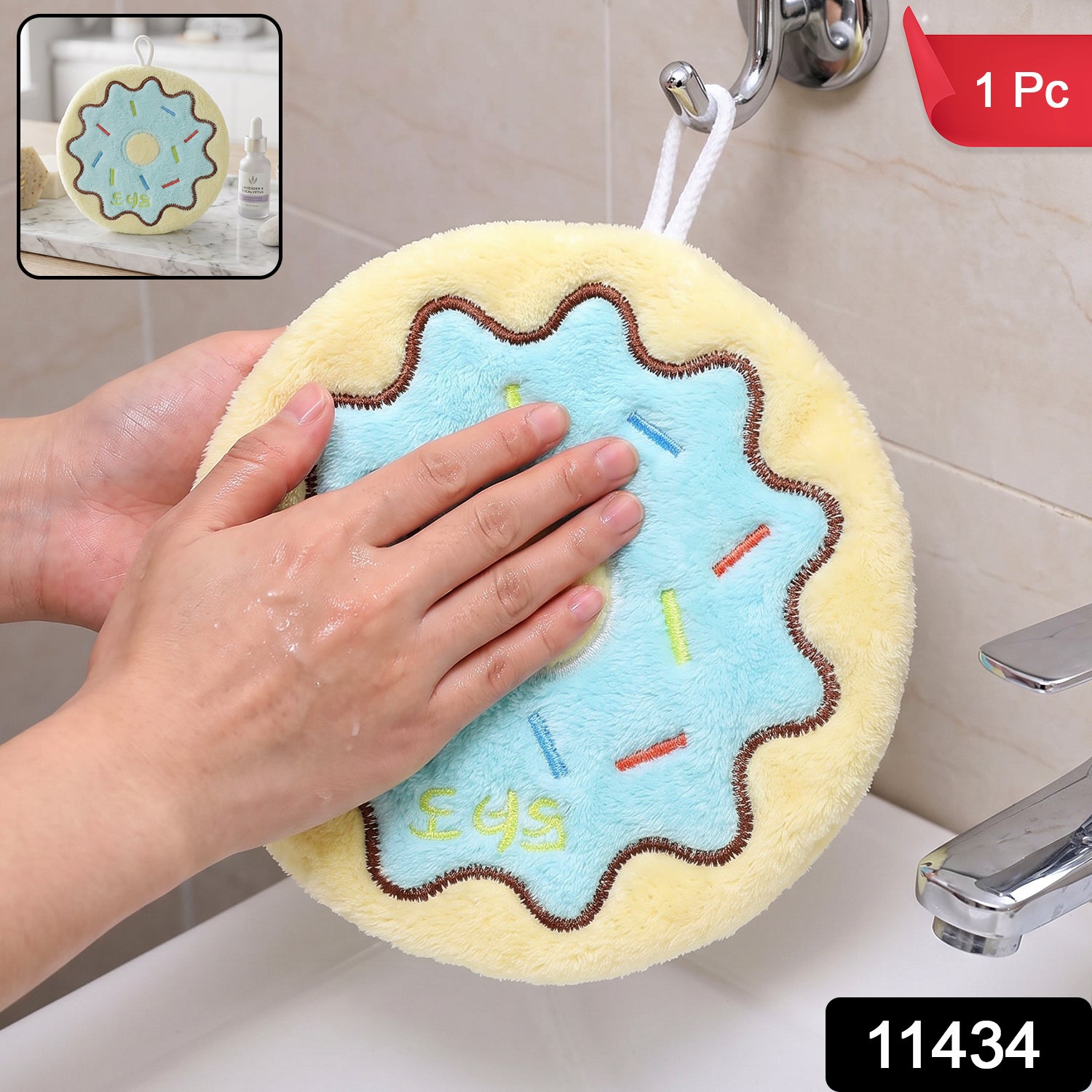 Cartoon Donut Microfiber Hanging Hand Towel Quick Dry Kitchen Cloth (1 Pc)