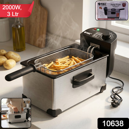 Orbit deep fryer showing oil capacity and basket