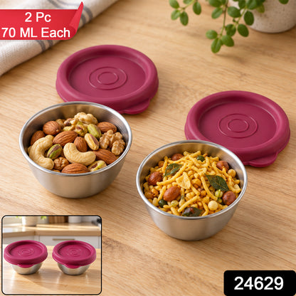 Apex Stainless Steel Food Containers with Lids for Snacks and Dips (70 ML, 2 Pc Set)