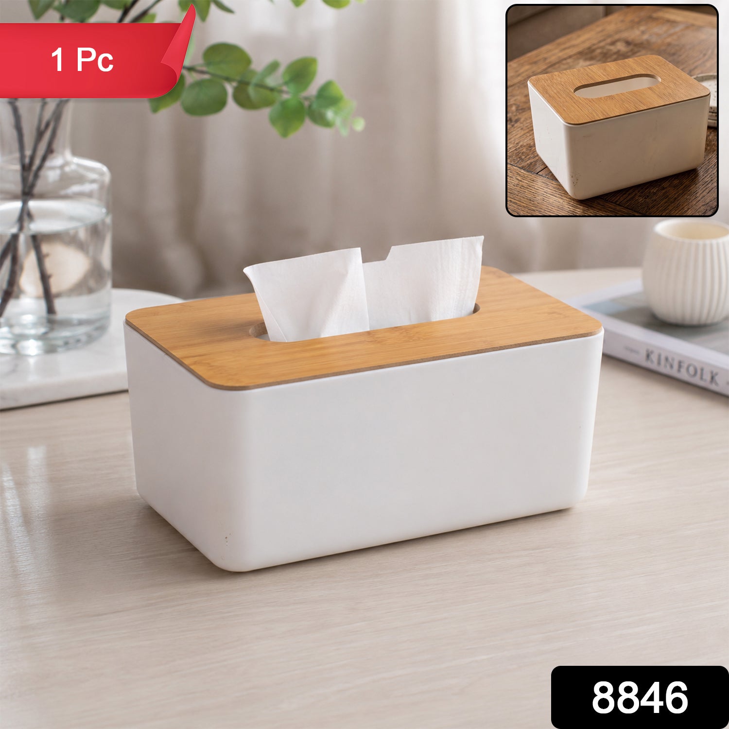 Bamboo Tissue Box Holder - Rectangular Paper Towel Dispenser