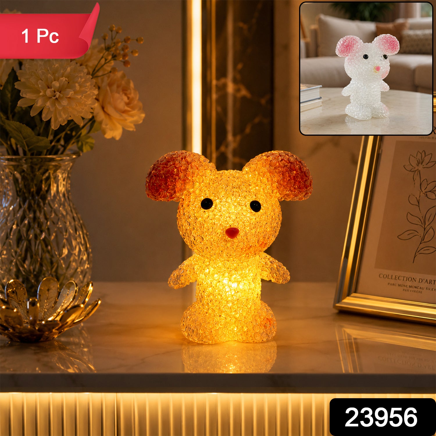 Cartoon Mouse Shape LED Night Lamp Crystal Texture Warm Glow