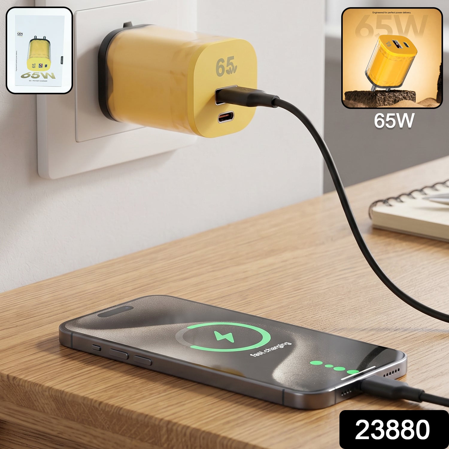 65W Fast Charger Adapter Dual Port USB A and Type C PD Wall Charger (1 Pc)