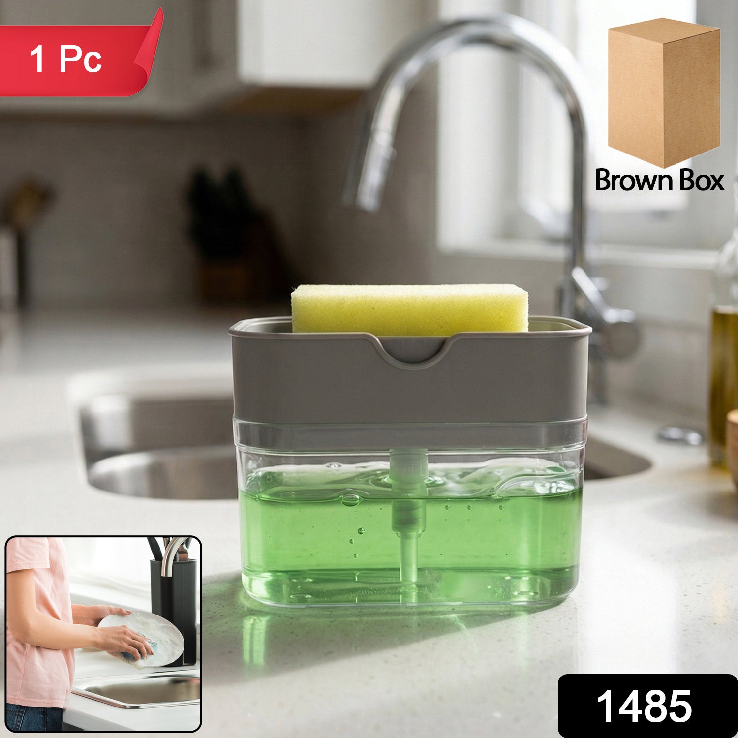 Liquid Soap Dispenser on Countertop with Sponge Holder For Pet