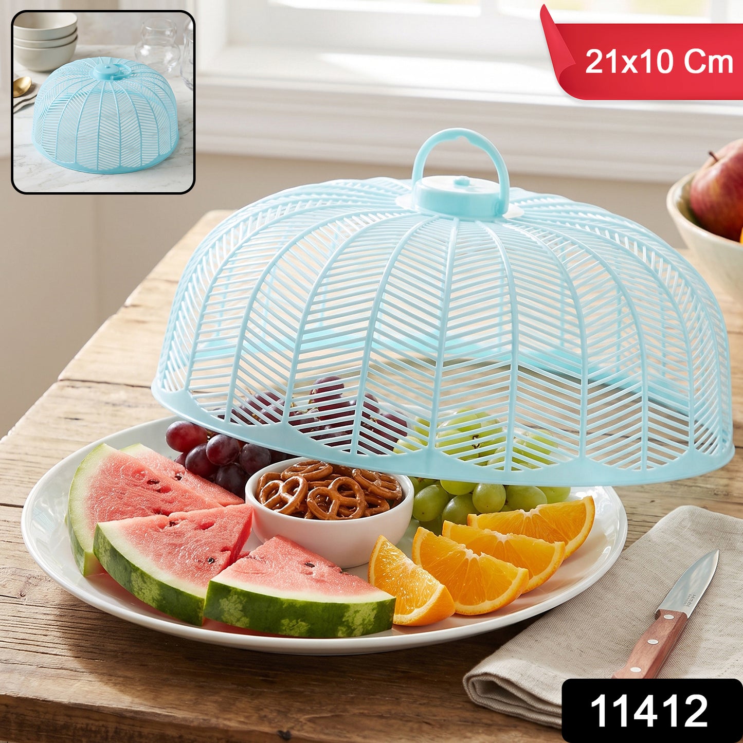 Plastic Mesh Food Cover Dome with Handle for Dining Table 21x10 Cm (1 Pc)
