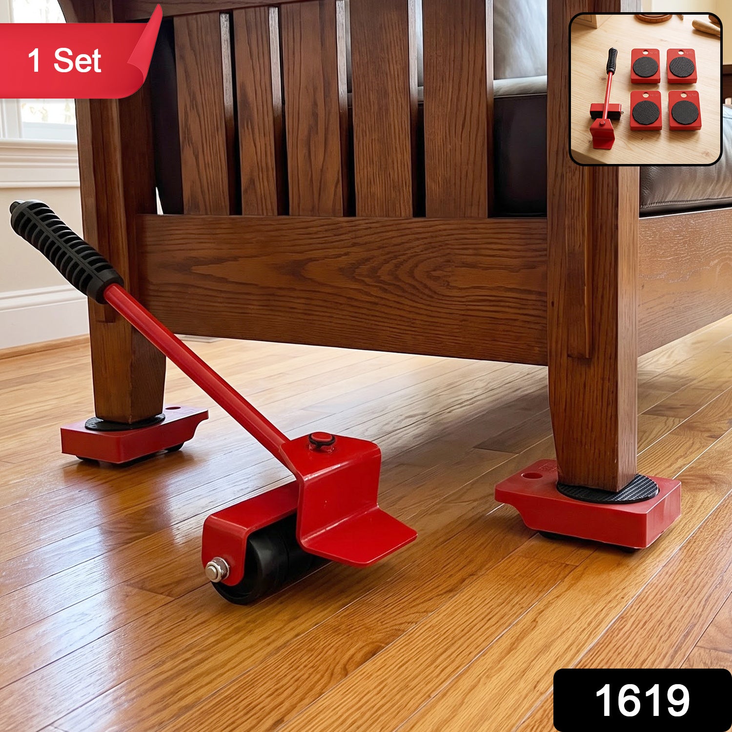 Easy Furniture Lifter Tool Set with Lever and 4 Wheeled Sliders (1 Set)