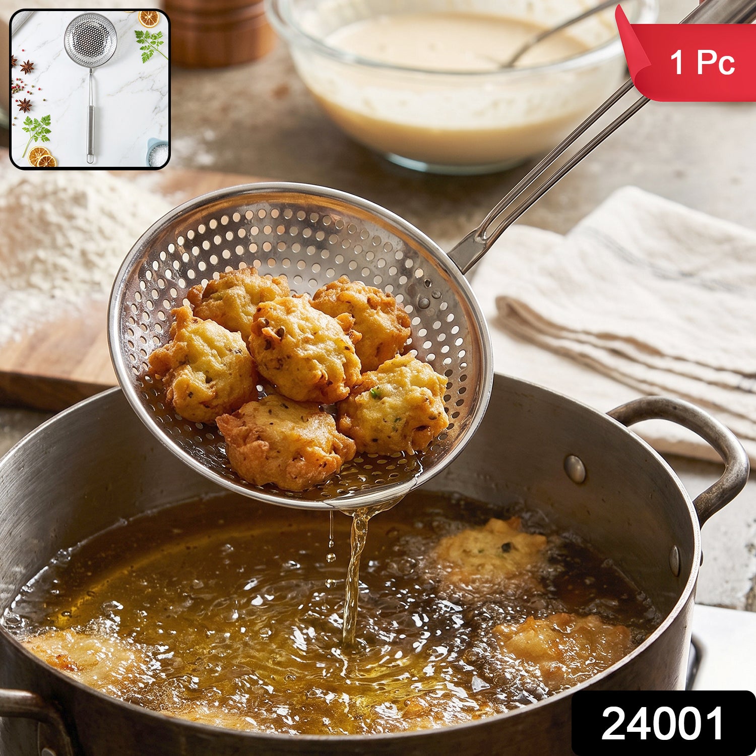 Mesh skimmer spoon for deep frying, 1 piece