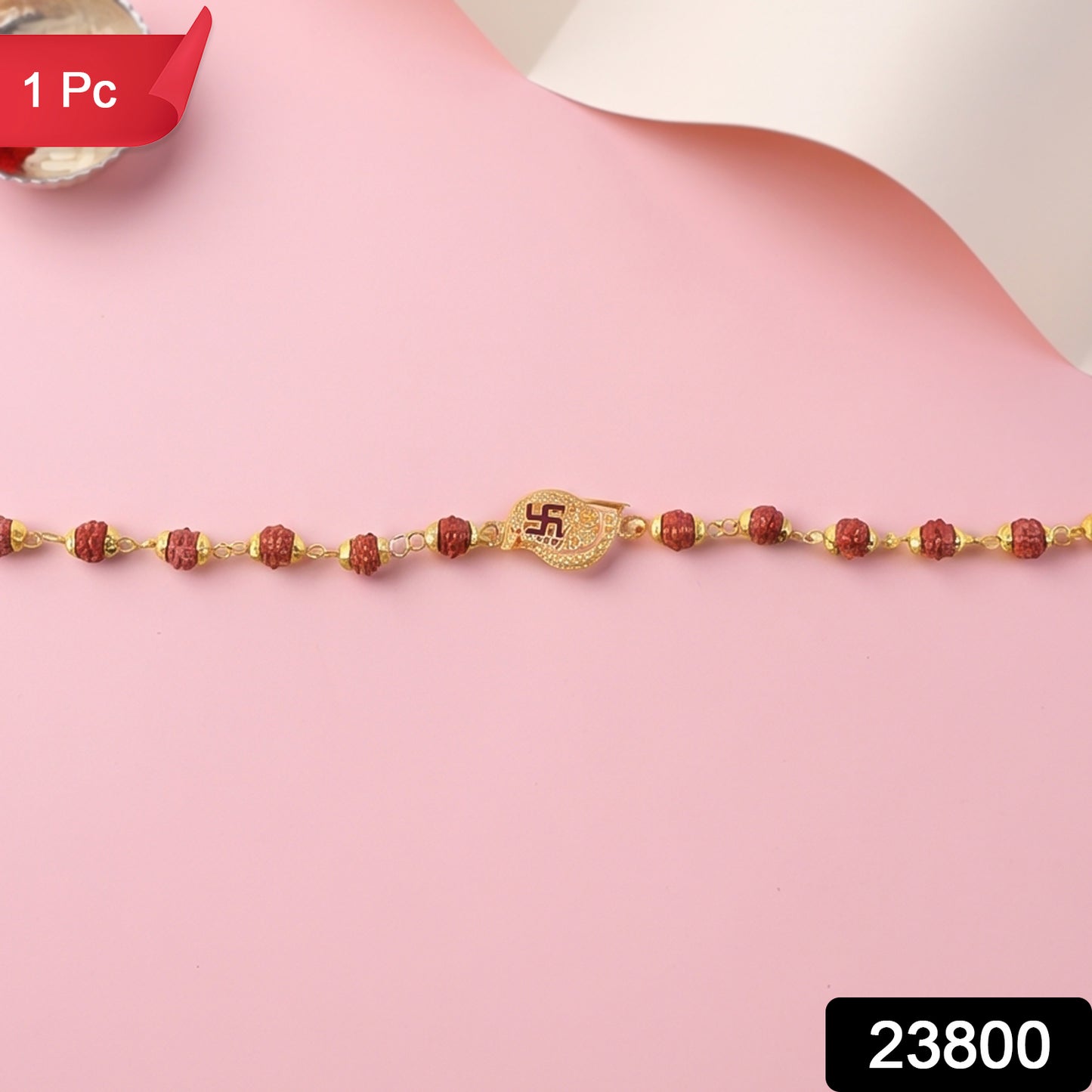Swastik Rudraksha Bracelet Rakhi, CZ Pendant Beaded Rakhi for Brother (1 Pc)