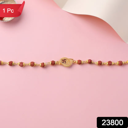 Swastik Rudraksha Bracelet Rakhi, CZ Pendant Beaded Rakhi for Brother (1 Pc)