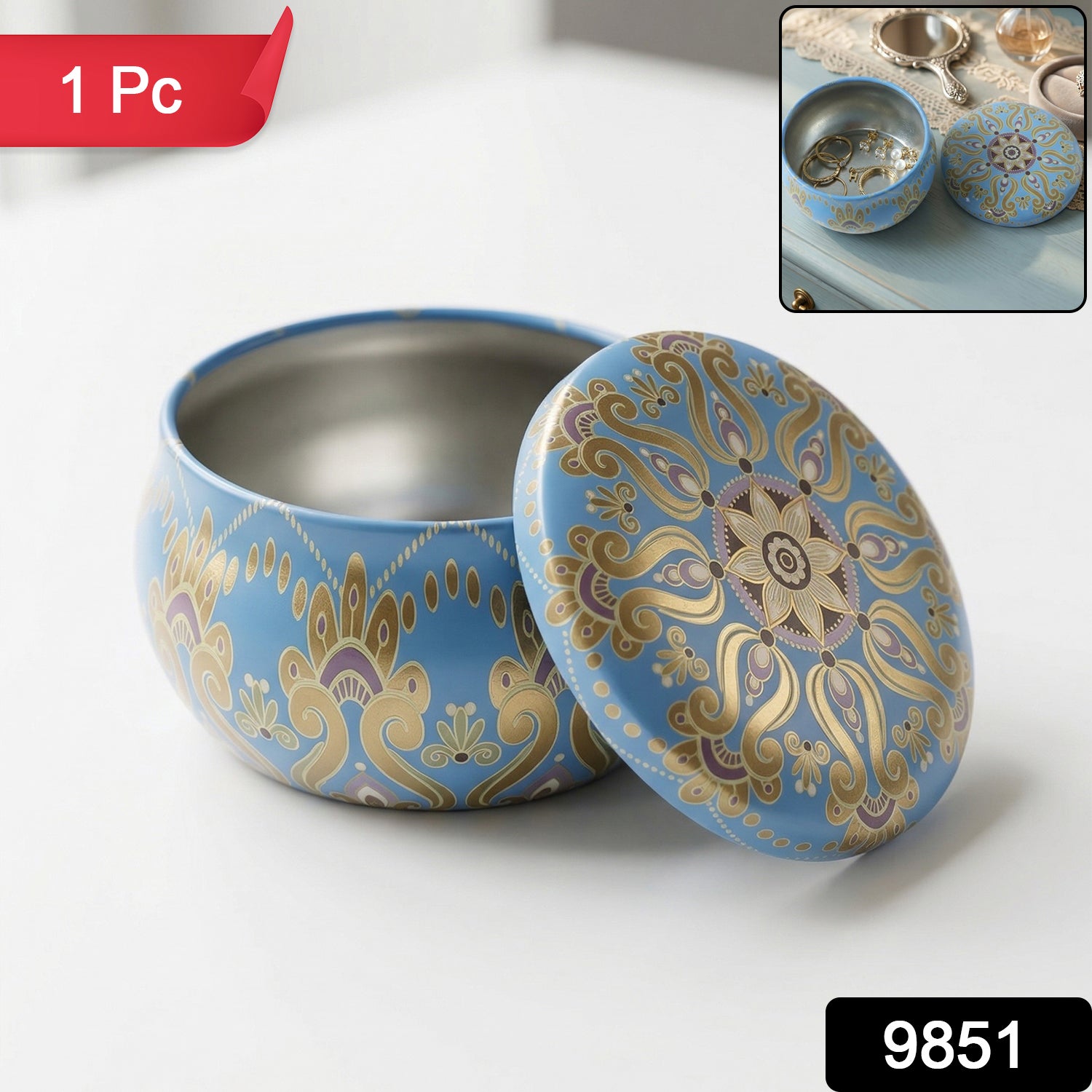 Mandala metal tin container used as organizer box