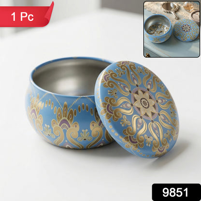 Mandala metal tin container used as organizer box