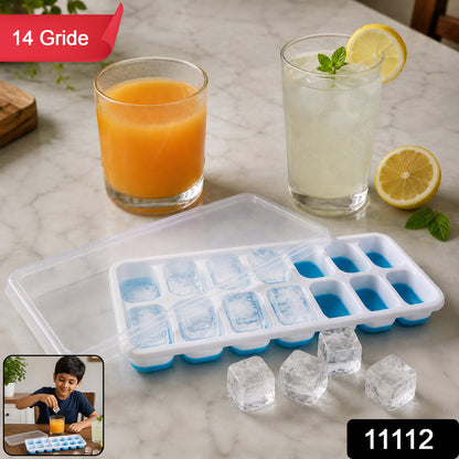 Ice cube maker tray filled with water, ready for freezing