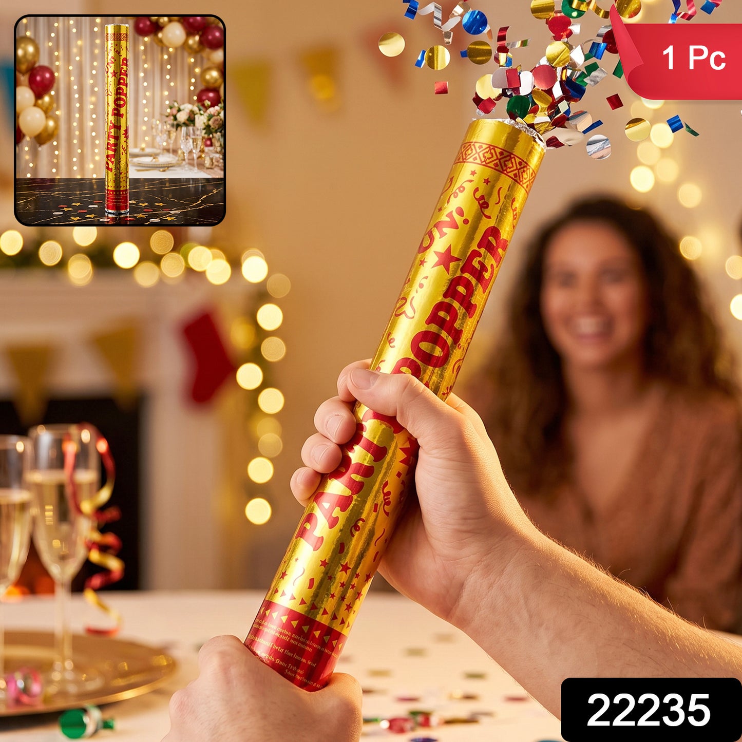 Golden Party Popper Confetti Cannon Shooter for Birthday and Celebration (1 Pc)
