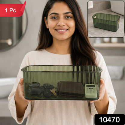 Plastic Storage Basket Transparent Ribbed Organizer with Handles (1 Pc)