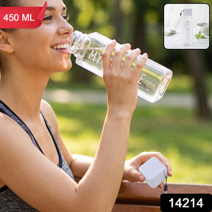 Square Plastic Water Bottle 450 ML Transparent with Wrist Strap (1 Pc)
