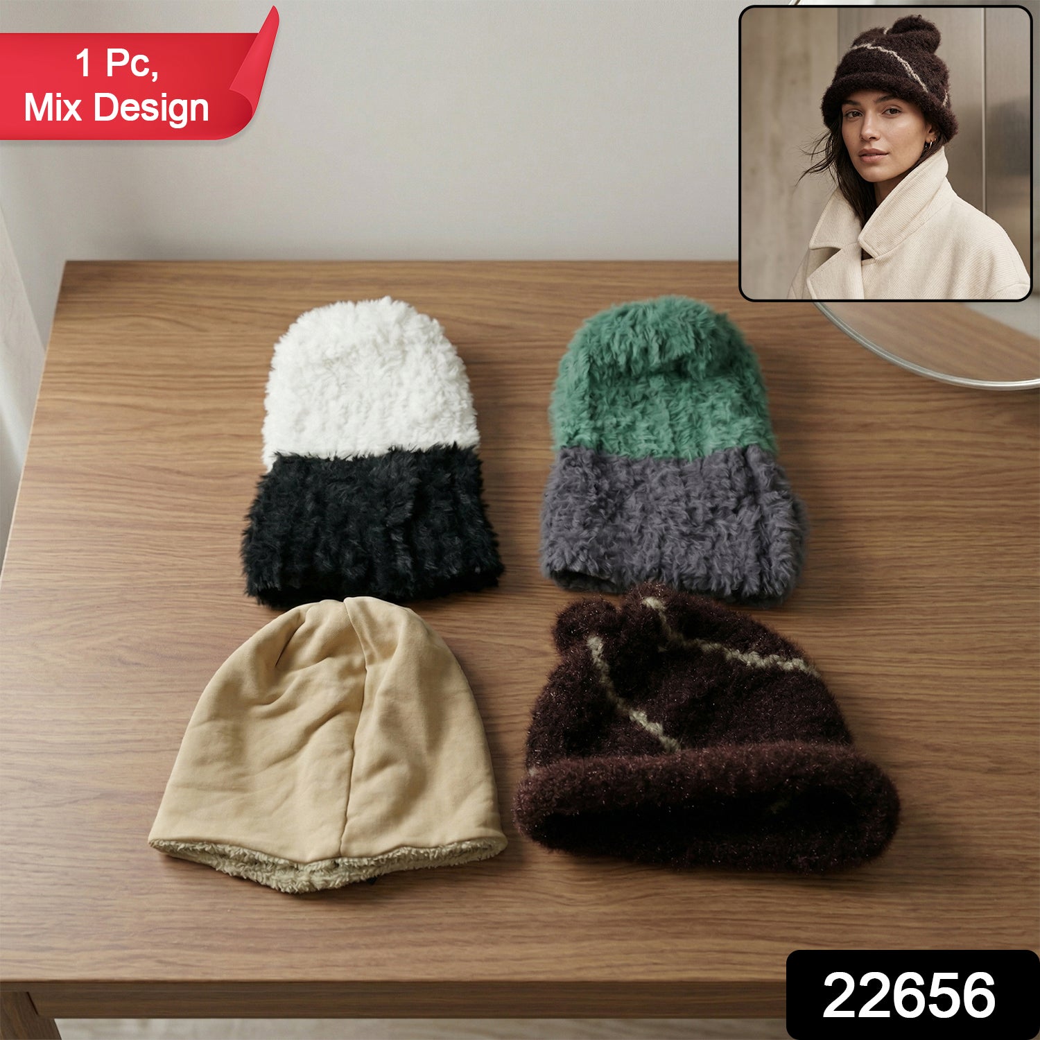 Close-up of woolen beanie cap knit texture