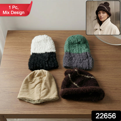 Close-up of woolen beanie cap knit texture