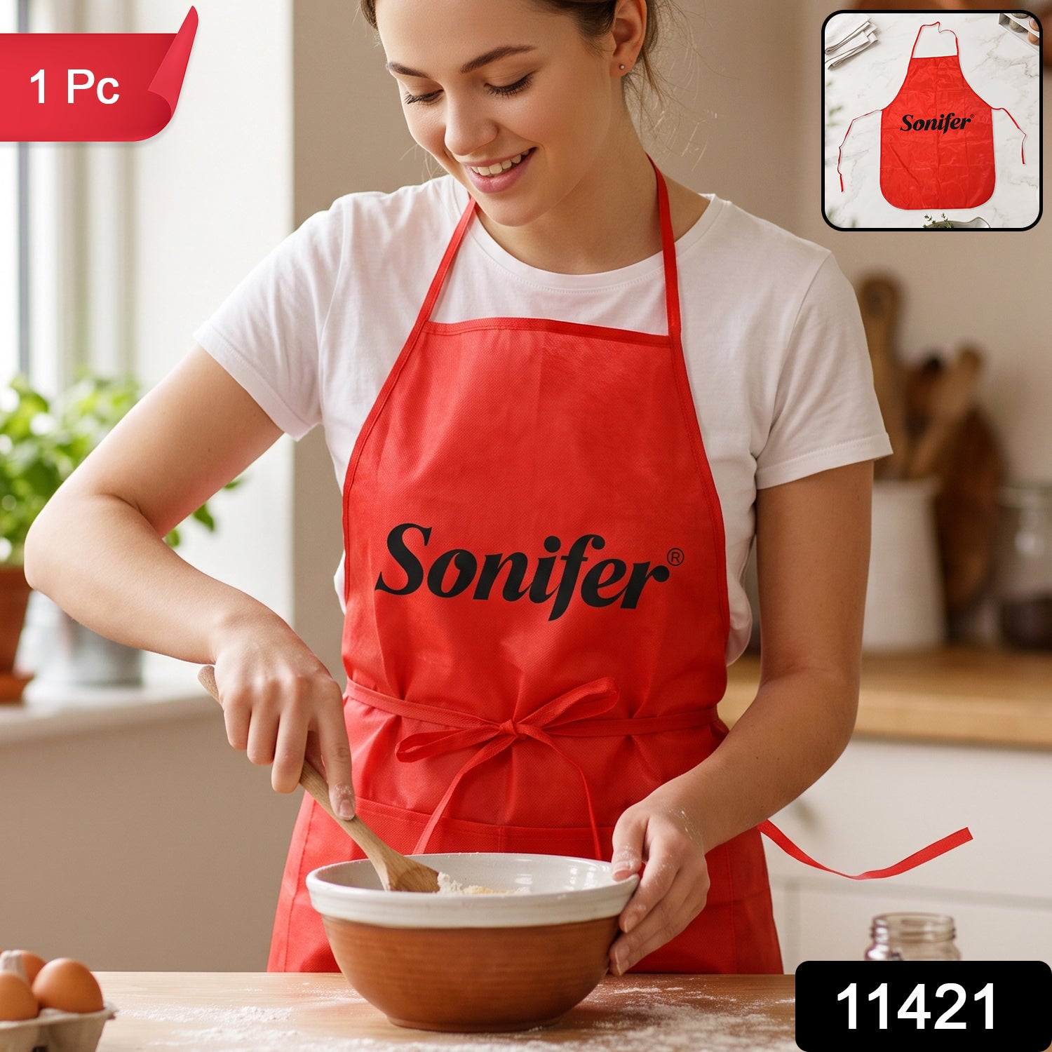 Reusable Cooking Apron with Front Pocket and Adjustable Neck Strap (1 Pc)