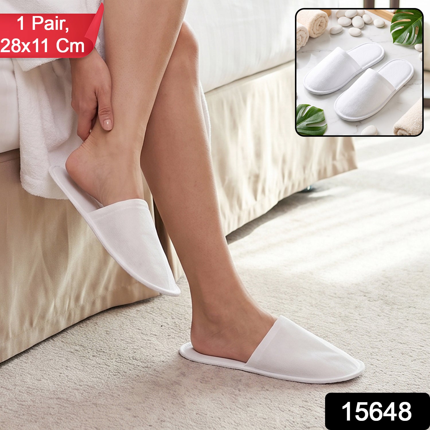 Soft Closed Toe Slippers for Hotel Spa Guest and Home White 28 x 11 cm (1 Pair)