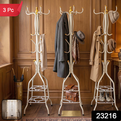 Metal Floor Standing Coat Rack Stand with Bottom Storage Shelf (1 Pc)
