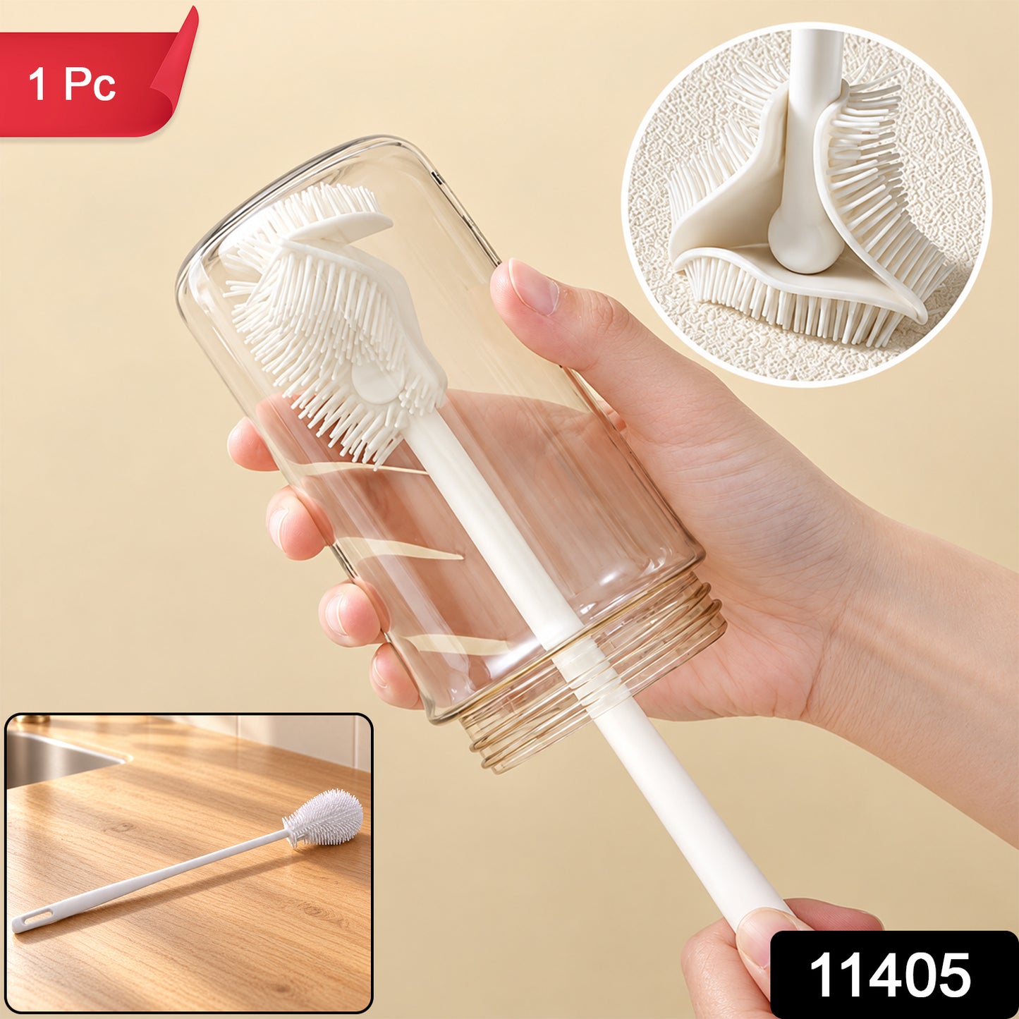 Silicone Cup and Bottle Cleaning Brush with Flexible Bristles for Kitchen (1 Pc)
