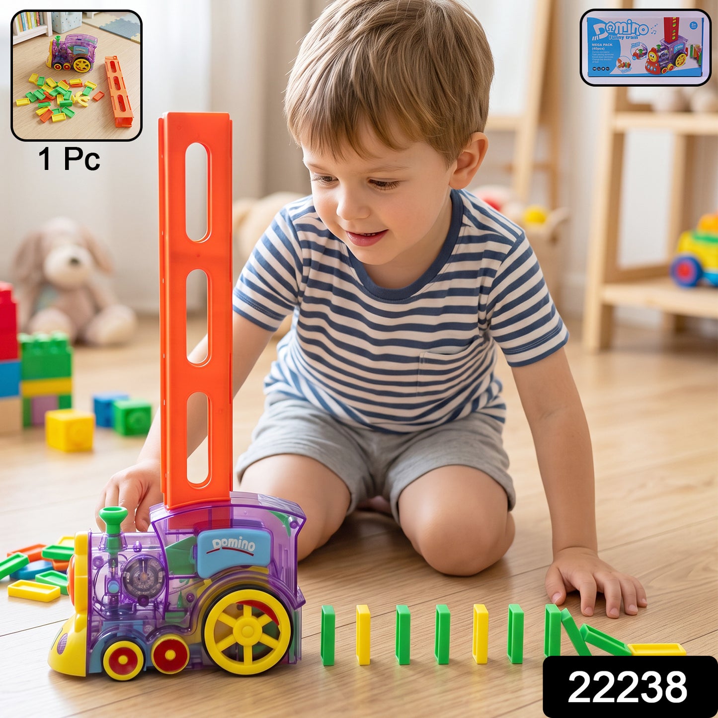 Automatic Domino Laying Train Engine Toy with Light and Music for Kids (1 Pc)