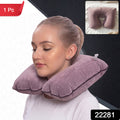 Inflatable U Shape Velvet Travel Neck Pillow for Flight Rest (1 Pc)
