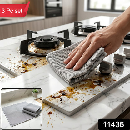 Dual Sided Microfiber Cleaning Towel for Kitchen Countertop Gas Stove (3 Pc Set)