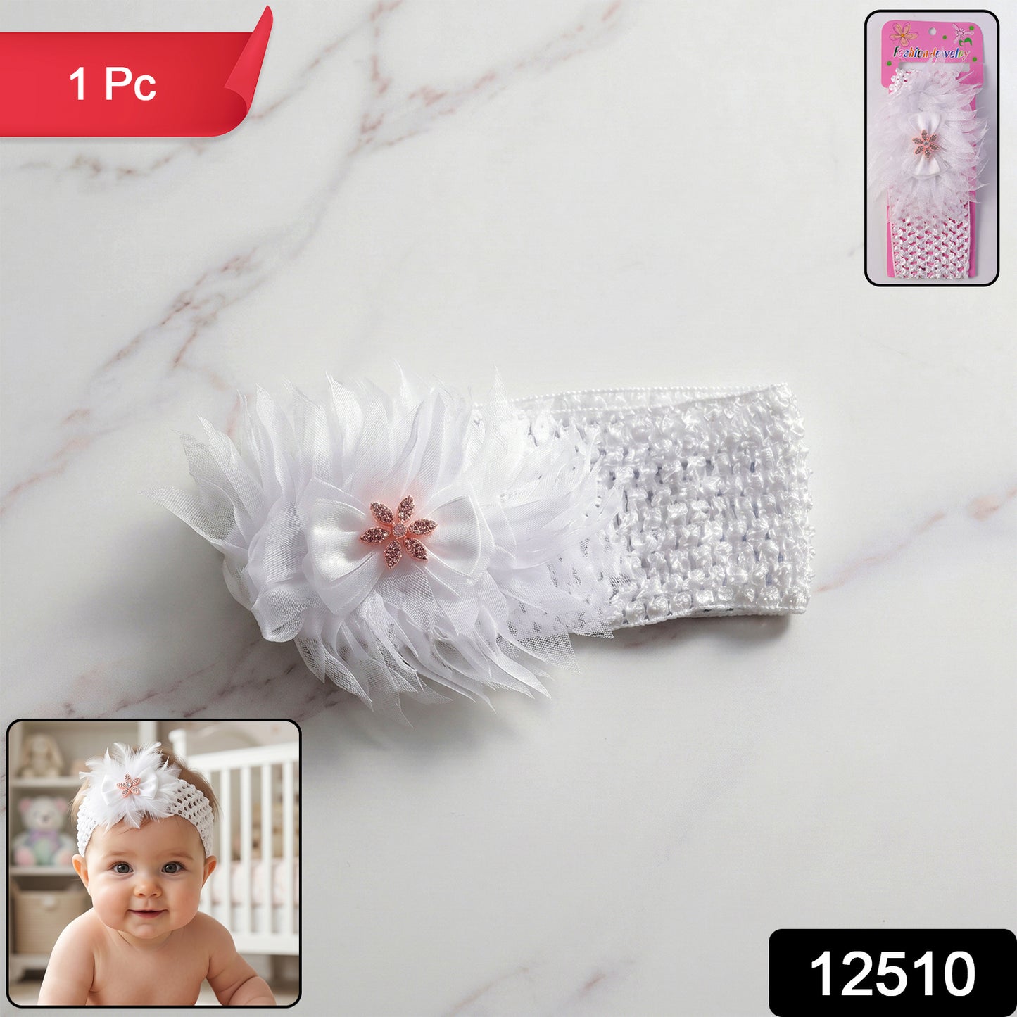 Close-up of soft elastic floral baby headband