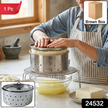 Stainless Steel Paneer Maker Mould with Lid for Cheese and Tofu Press (1 Pc)