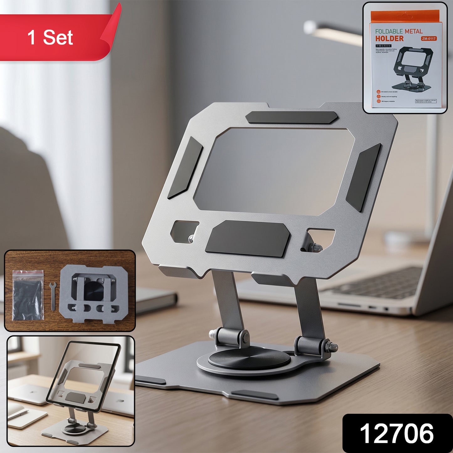 Laptop and tablet supported by metal adjustable stand