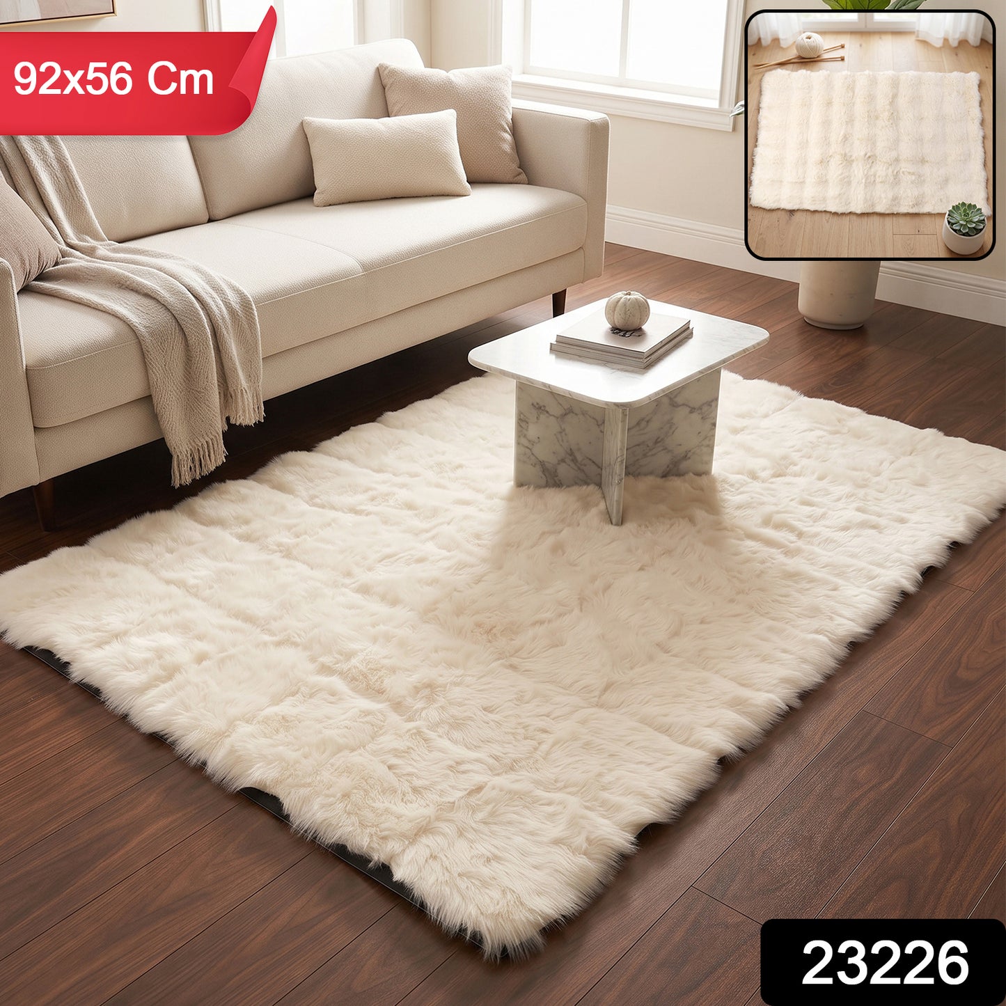 Anti Slip Soft Fluffy Faux Fur Carpet Mat 92 x 56 Cm for Living Room (1 Pc)