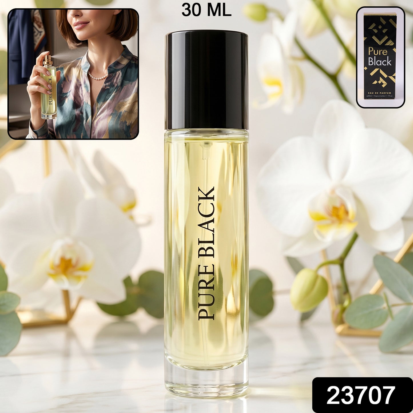 Pure Black EDP Perfume Spray in Use