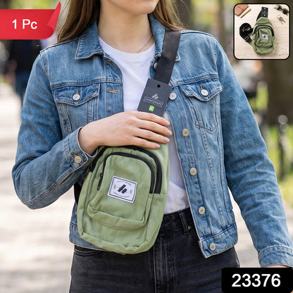 Multi Pocket Sling Crossbody Bag, Compact Canvas Chest Bag with Strap (1 Pc)