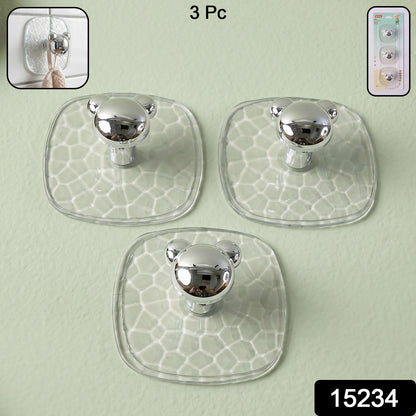 Packaging of 3 clear adhesive wall hooks by Indo Glow