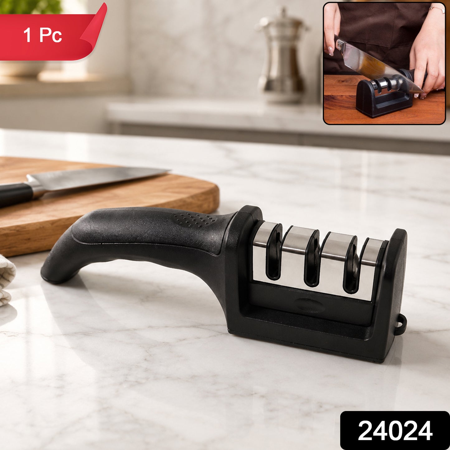 3 Stage Manual Knife Sharpener Tool for Steel and Ceramic Knives Kitchen (1 Pc)