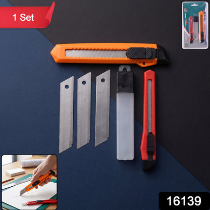 Professional Utility Knife Cutter Set with Extra Snap Off Blades (1 Set)