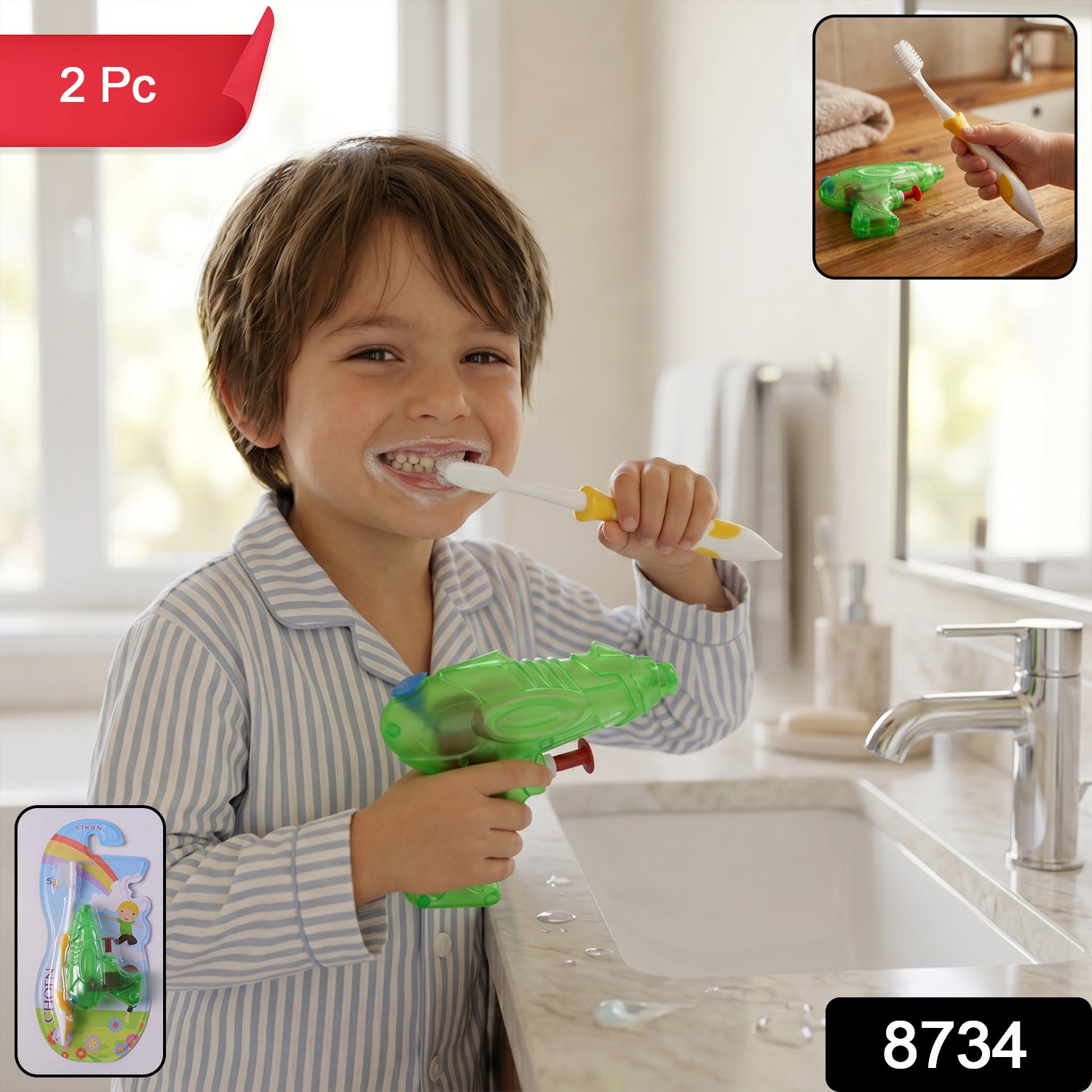 Kids Cartoon Toothbrush with Airplane Toy (2 Pc Set)