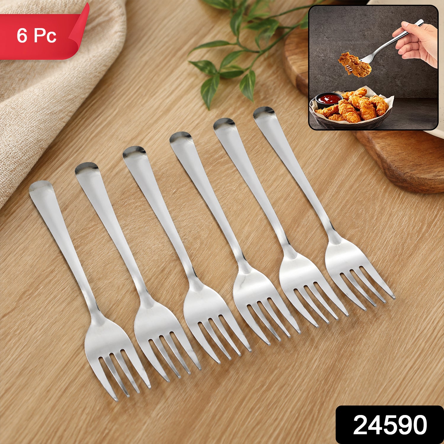 Apex Stainless Steel Dinner Fork Set with Long Handle for Dining (6 Pc)